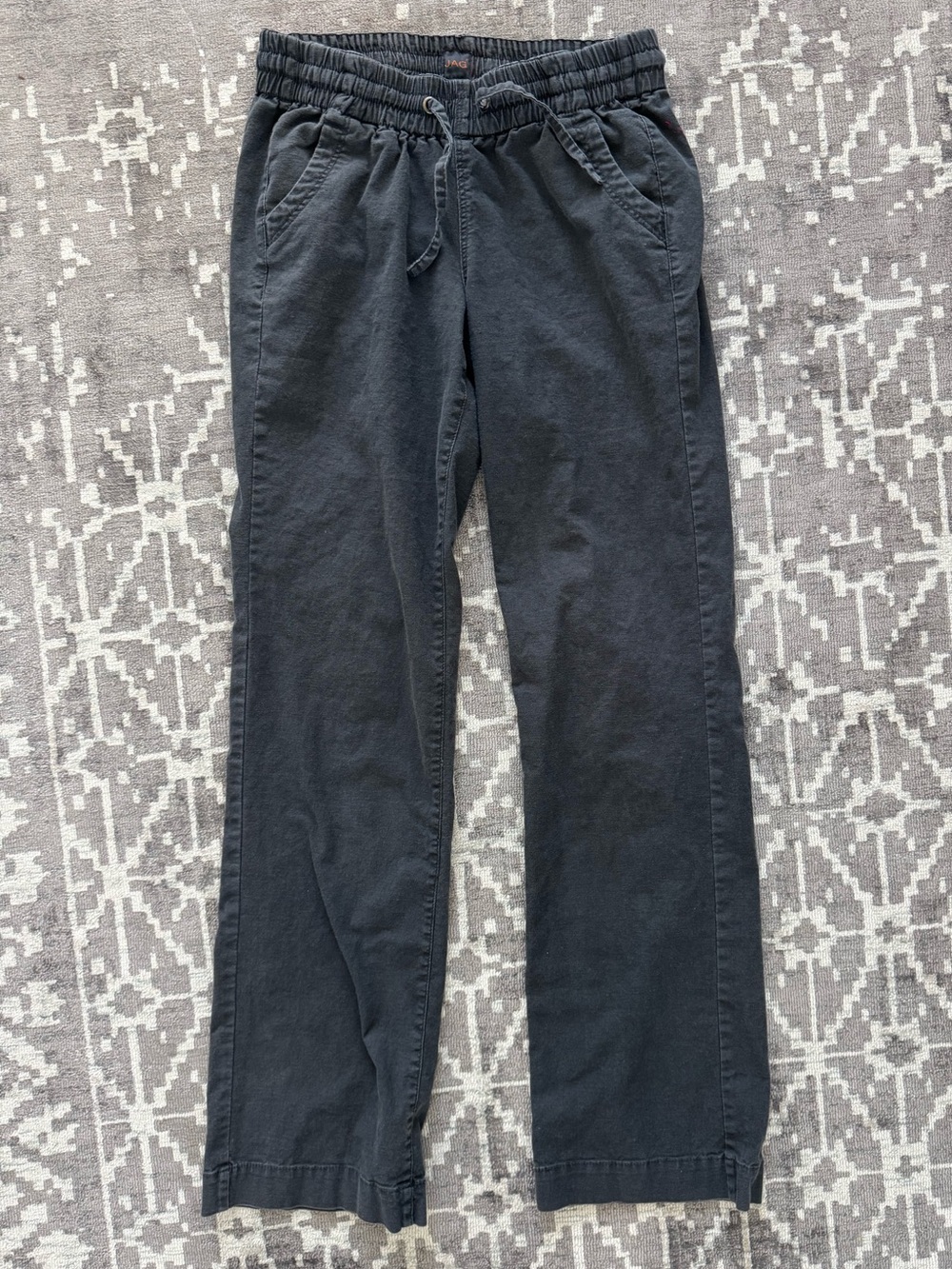 JAG Relaxed Fit Linen Blend Pull On Pants Black Size 6 Drawstring